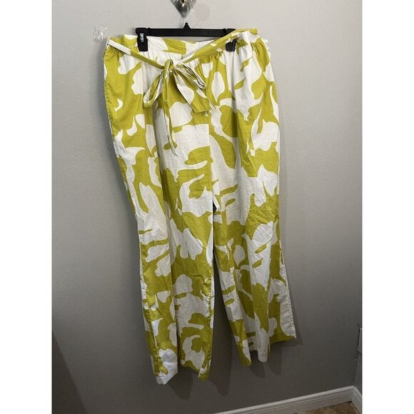 Future Collective Alani Noelle Wide Leg Pants Floral Green White Belted Size 2X - Picture 2 of 13